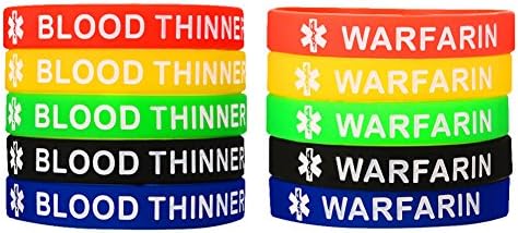 MPRAINBOW MP 10 Pcs Silicone Rubber WARFARIN & BLOOD THINNER Medical Alert ID Bracelet Sets,5 Colors
