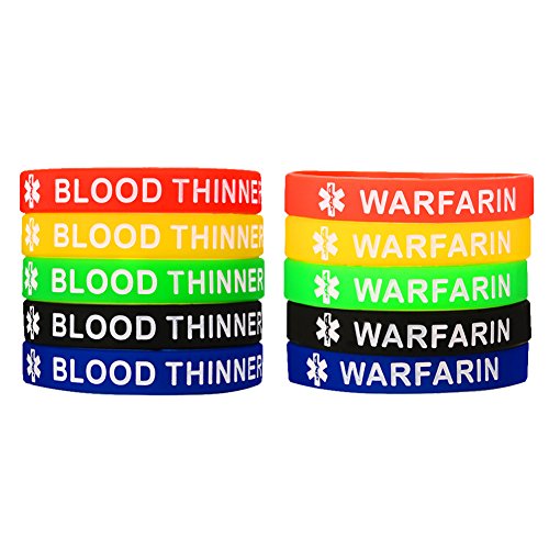 Mprainbow Mp 10 Pcs Silicone Rubber Warfarin & Blood Thinner Medical Alert Id Bracelet Sets,5 Colors #TOP2
