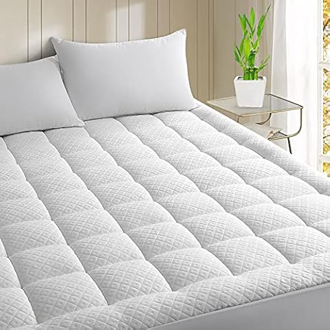 EASELAND Bamboo Mattress Topper Pillow Top Mattress Cover Quilted Fitted Mattress Pad Cotton Top 8-21" Deep Pocket (King, White - Bamboo Fiber) Cover
