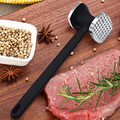 Meat Tenderizer Tool, Double Side Meat Hammer Tenderizer With Comfort-Grip Handle Heavy Duty Manual Hammer Mallet Tool for Steak Chicken and Pork(Black+Silver) - Thumbnail 3