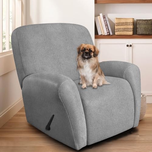 Image of ANARACHON Leather Like Recliner Chair Covers Heavy Duty, 4 Pieces Recliner Cover for Recliner Chair, Leather Cover for Recliner slipcovers Washable for Pets (256Light Gray)