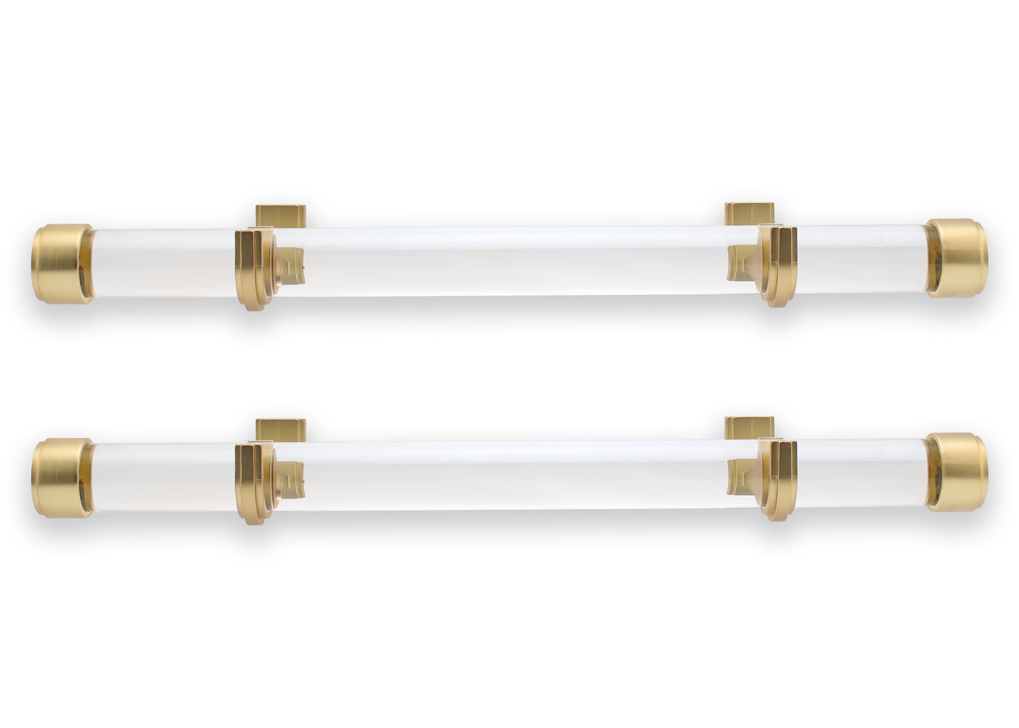 BlastHome® Luxury 17" Custom Clear Acrylic Side Mount Curtain Rods – 1 1/4" Large Diameter – Premium Brackets & Endcaps – Signature Collection, Set of Two – Brushed Gold Finish