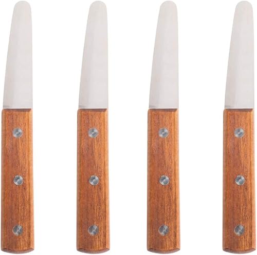 Tezzorio Juego de 4 cuchillos de almeja con asas de madera remachada, hoja de acero inoxidable de 3 pulgadas, cuchillos para mariscos