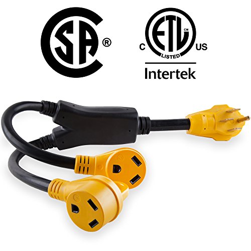Proline Power RV Camper Y Adapter Cord with Handles - 50 Amp Male Plug to (2) 30 Amp RV Female Connectors