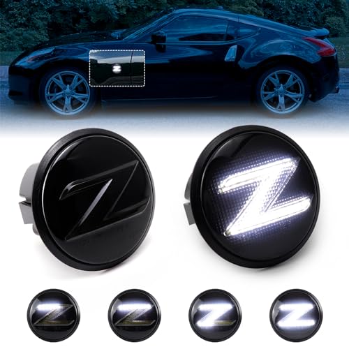 FetonAuto LED Side Marker Lights for Nissan 370z Z34 2009-2020, 350z Z33 2003-2009 Front Fender Sequential White Turn Signals Parking Lamps, Smoked Lens