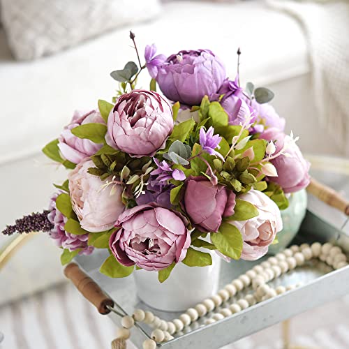 Image of FiveSeasonStuff Vintage Artificial Peonies Silk Peony Flowers and Hydrangeas for Wedding Bridal Home Decor - Beautiful Floral Centerpiece Arrangement Decoration with 2 Bouquets (Puce Purple)