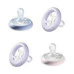 Tommee Tippee Breast-Like Night Pacifier, 6-18 Months, Breast-Like Baglet, BPA-Free Binkies, Glow in The Dark Technology, Purple/Pink, Pack of 4