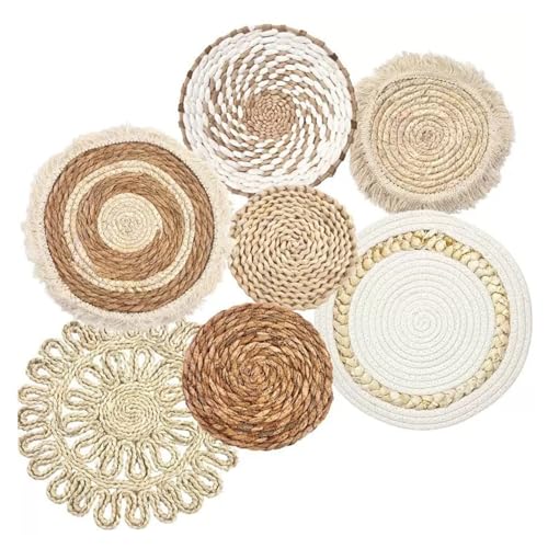 Hintyne Paniers muraux bohèmes Lot de 7 pièces différentes Tailles et Styles paniers muraux bohèmes décoratifs en Paille tissée et Ronde