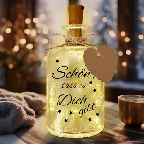 Lámpara LED para botella con texto Qué bueno que existes, regalos para mujeres, botella luminosa decorativa con cadena de luces, lista de deseos, etiqueta de amor - para cumpleaños, bodas, Navidad