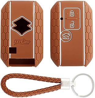 Keycare Silicone Key Cover for Suzuki Victoris, Ertiga, Swift, DZire 3 Button Smart Key with KC Mini (KC Mini Brown Keyring)-picture-17