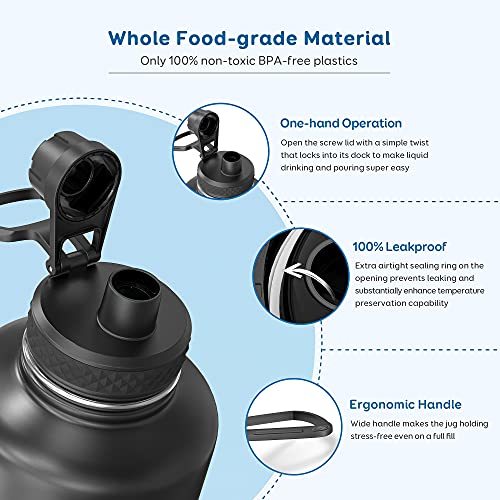 Image of Spout Lid Replacement for 40oz, 64oz, 87oz & 128oz Coolflask Water Bottles, Replacement Twist Lid of 2.22 inch Diameter, Accessories Flip lid with Big Wide Handle, Easy to Carry, Leak- Proof BPA-Free