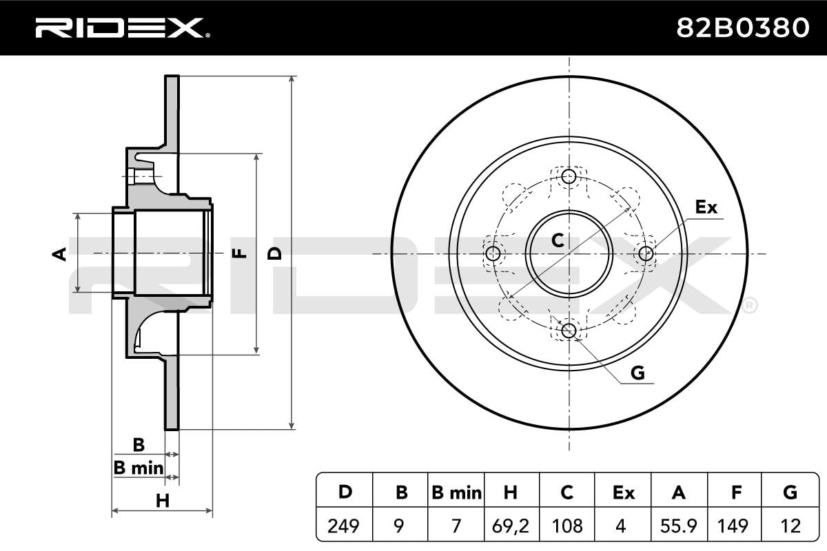 RIDEX 82B0380, 2 szt Tarcze Hamulcowe tył 248,4mm Kompatybilny z PEUGEOT 307 3A/C 307 sedan 207 SW WK 307 CC 3B 207 SW Van/Kombi WK
