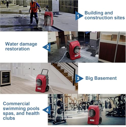 Image of ALORAIR 270 PPD LGR Commercial Dehumidifier with Pump & Drain Hose, Portable Industrial Dehumidifiers with Wheels for Water Damage Restore, Basement, Garage, 6 Years Warranty (Red)