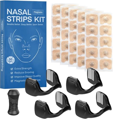 60 Bande Nasale Magnétique,Anti ronflement,Bande avec Aimant Puissant pour Respiration Efficace par le Nez,Aimant Nez Respiration Avec 4 Pinces Nasales...