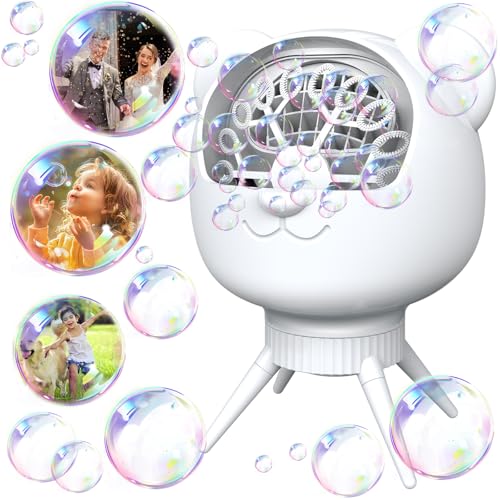 Rechargeable Bubble Machine for Parties, 18 Wands 30000+ Bubbles/Min, 180° Auto-Rotating with 500ml Tank, 2 Speeds, Portable Bubble Blower for Outdoor/Indoor Parties, Weddings, Birthdays (White)