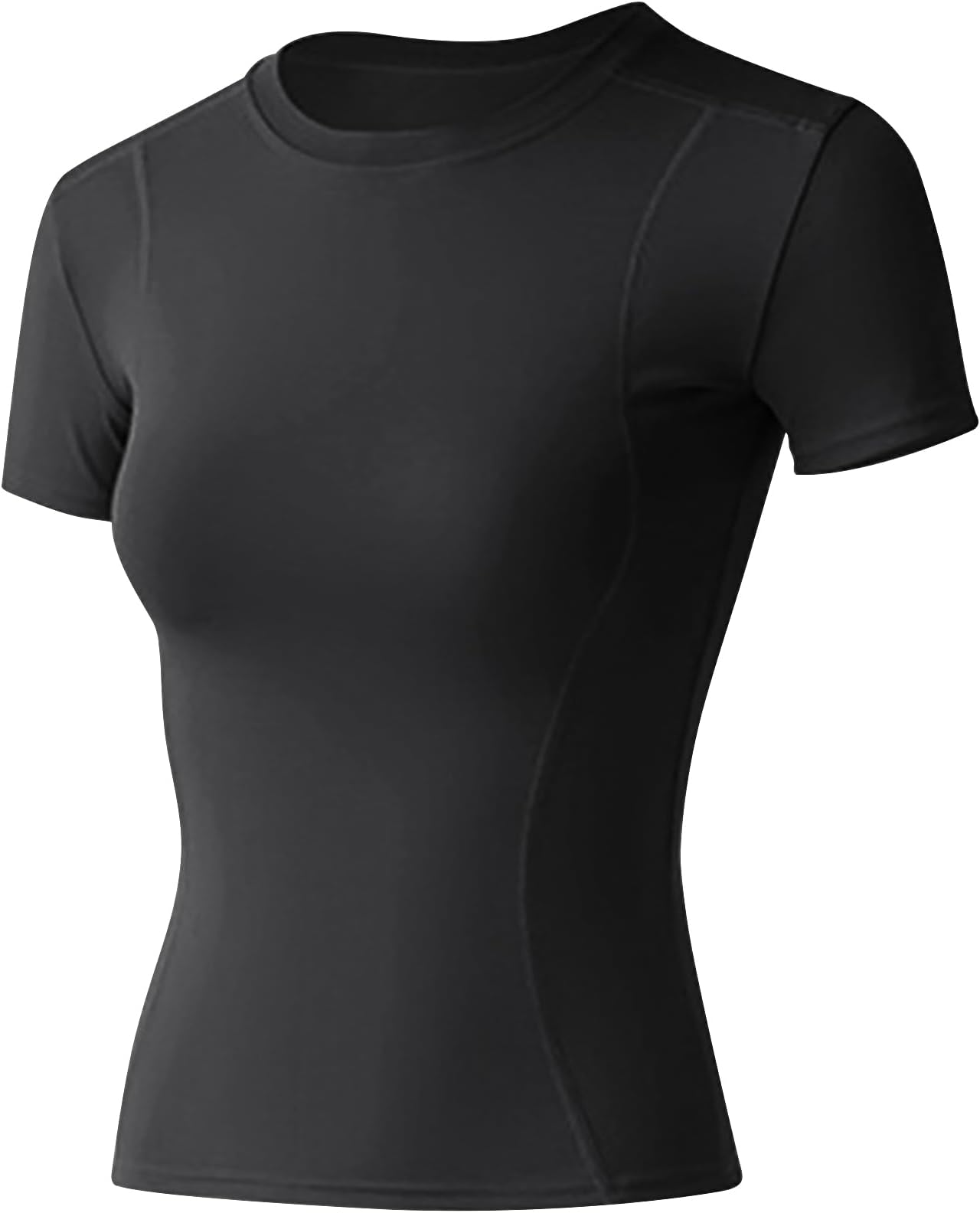 WesokeWomen Workout Tops Women's Short Sleeve Shirts, Ladies Running Athletic Tees Seamless Breathable, Soft Lady Sports Gym Running Yoga Compression T-Shirts Slim Fit, Black