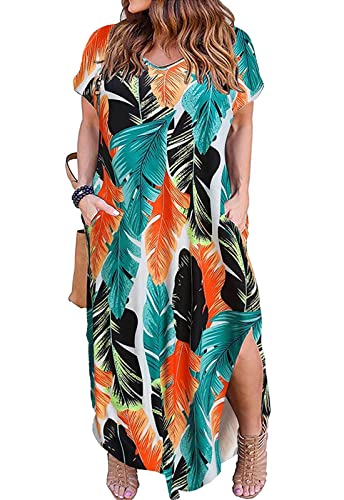 Image of Kancystore Women's Plus Size Dresses Summer Casual Loose Pocket Short Sleeve Slits Long Maxi Dress XL-5X