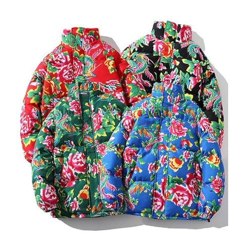 Men's Heavyweight Puffer Coat Flower Print Chinoiserie Padded Jacket Warm Winter Full Zip Windproof Outdoor3