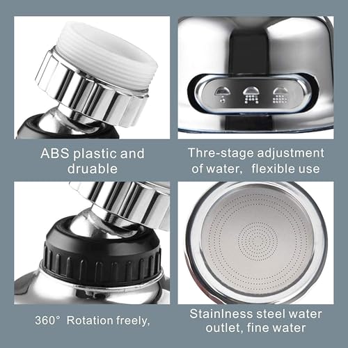 Image of 360 Degree Swivel Faucet Tap Aerator - Adjustable 3 Mode Water Saving ABS Plastic Splash Proof Nozzle Filter for Bathroom Kitchen (Short)