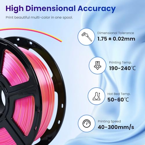 Image of FLASHFORGE Silk Bi-Color PLA Filament 1.75mm, Coextrusion Pink Yellow Dual Color Multicolor 3D Printer Filament, Enchanting Silk Finish with 360 Multicolor Shifting Color Effect