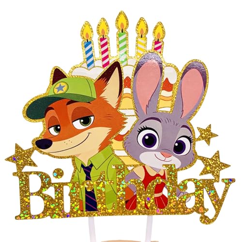 Glittery Happy Birthday Cake Toppers Animals Theme Birthday Cake Decor Cute Birthday Party Decorations for Boys and Girls
