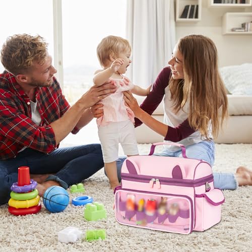 Image of Carrying Case Compatible with Toniebox Starter Set,Cute Storage Bag Fits for Tonies Figures Characters,Tonies Headphones & Accessories, Pink&Purple(Bag Only)