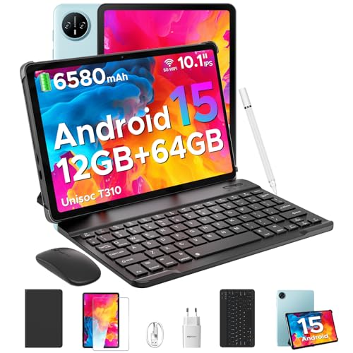 DOOGEE Tab A9 Android 15 Tablet 10 Pulgadas para Niños, Tablet con Teclado y Lapiz, 6580mAh, 12GB RAM+ 64GB ROM, Cámara Principal 8MP, Altavoces Duales, Face ID,Tablets PC con Funda & Raton 2025