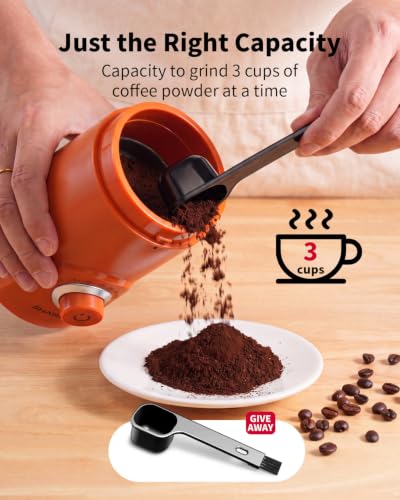 Image of SHARDOR Electric Coffee Grinder, 70g Large Capacity Spice Grinder with Visual Timing Knob for Precise Grind, Quiet Coffee Bean Grinder for Espresso, French Press, Herbs and Grains, Orange