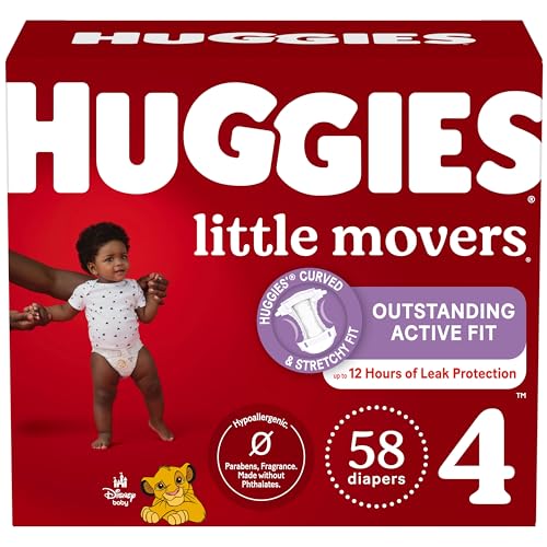Image of Huggies Size 4 Diapers, Little Movers Baby Diapers, Size 4 (22-37 lbs), 58 Count