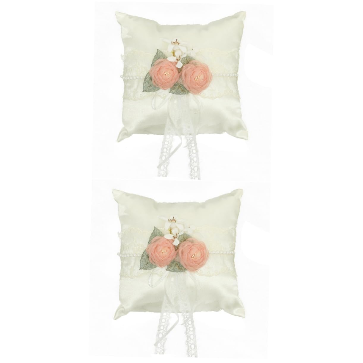 Abaodam 2pièces Coussin Alliances Fleurs Blanches Accessoire De Mariage Élégant pour Présentation des Anneaux Décoration Romantique pour Cérémonies De Mariage