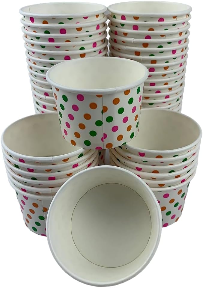 Heyiwell 1000PC Paper Ice Cream Cups,Disposable Dessert and Sundae Bowls Frozen Yogurt Cups, Sundae Hot and Cold Food Paper Cups for Party, Polka Dot Green 12OZ