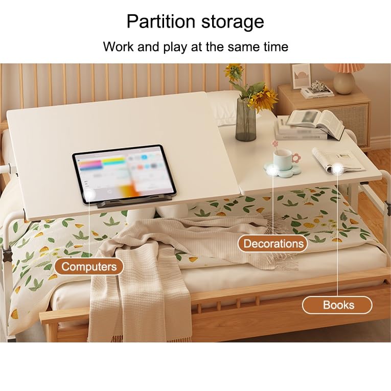 Table de lit réglable à roulettes, Table de Chevet d'hôpital, Bureau Mobile pour Ordinateur Portable au lit, Hauteur sous Plafond de 1,2 m à 1,8 m
