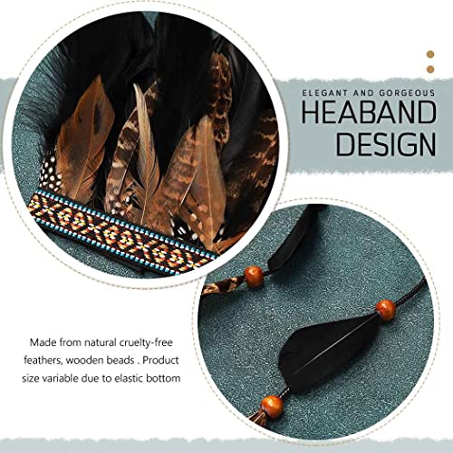 Gortin Indian Feather Headdress Headband Gypsy Native American Costume Headbands Halloween Hippie Headpiece Boho Feather Hair Accessory For Women And Men thumb #5