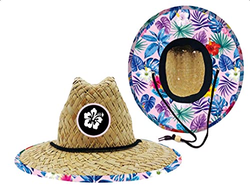 Baby Infant 48cm Lifeguard Hat Straw Beach Cap Girls Floral Patch