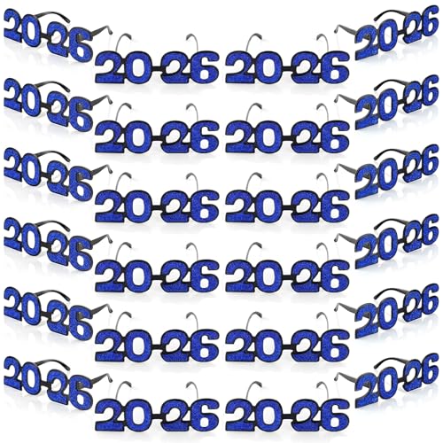 Relaxweex 24 Pcs 2026 Graduation Glasses 2026 Plastic Eyeglasses Glitter Frames Glasses for Graduation Party Favor (Blue)