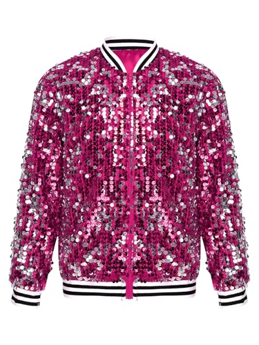 ACSUSS Girls' Sequin Bomber Jacket with Pockets Lightweight Sparkle Long Sleeve Zipper Jackets Coat Club Party Tops3