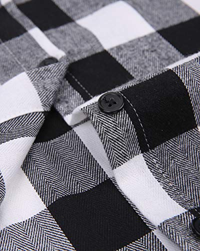 Souactimuy Womens Flannel Shirt Long Sleeve Casual Plaid Regular Fit Button Down White #TOP3