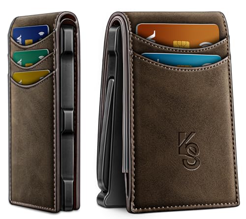Image of KEMISANT Men Wallet,Slim Wallet Card Case With Magnetic Billfold Flip,Pop-up Access for 12Cards RFID Blocking