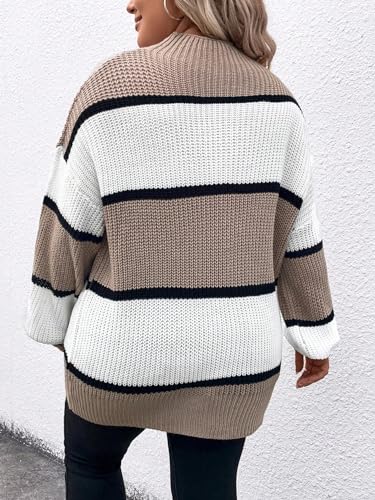 SOLY HUX Women's Plus Size Sweater Color Block Mock Neck Drop Shoulder Long Sleeve Knit Pullover Tops2