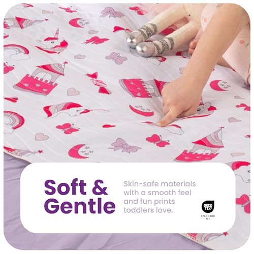 Image of IMPROVIA Pee Pads for Kids - Bed wetting Pads for Kids Potty Training Bed mats for Toddlers Waterproof Reuseable Washable Absorbent, Non Slip - Unicorn Design - Twin Size 34 inchx36