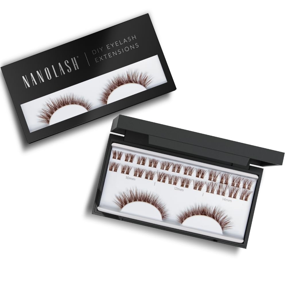 Nanolash DIY Eyelash Extensions 36 pcs - cluster lashes DIY, cluster false eyelashes for lash extensions at home, individual cluster lashes (BROWN, FANTASY)