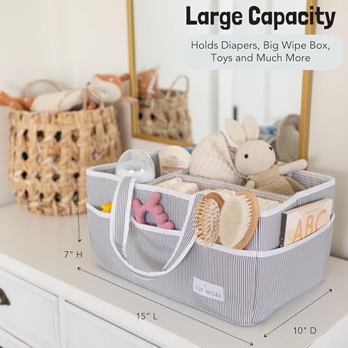 Lily-Miles-Baby-Diaper-Caddy-Organizer-Baby-Shower-Basket-for-Newborn-Boys-or-Girls-Nursery-Must-Haves-for-New-Mom-Registry-Favorites-Large-Storage-Tote-for-Changing-Table-or-Car-Gray Lily Miles Baby Diaper Caddy Organizer Baby Shower Basket for Newborn Boys or Girls Nursery Must Haves for New Mom Registry Favorites Large Storage Tote for Changing Table or Car Gray