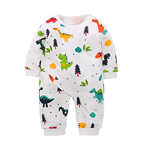 Yierying Baby Boys and Girls Cartoon Dinosaurs 100% Cotton Baby Clothes Romper Bodysuit White
