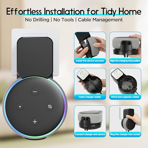 Image of Wall Mount Holder for Dot 3rd Generation, Space Saving Accessories Alexa Holder, Dot 3 Accessories with Built-in Cable Management Without Messy Wires, Black