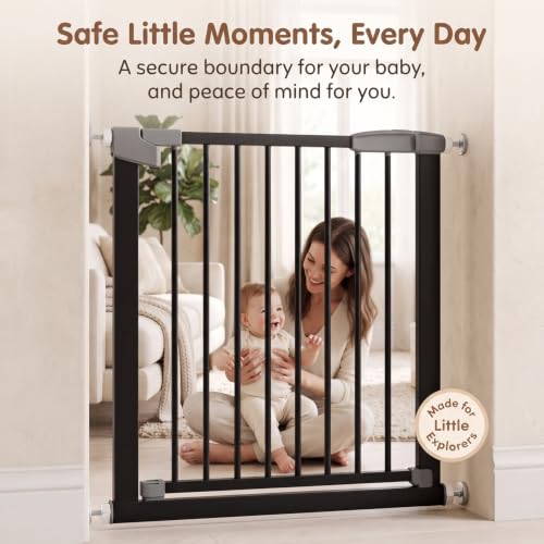 Image of StarAndDaisy Baby Safety Gate for Stairs, Doorways & Hallways, Child Safety Gate with Dual Lock, Auto-Close, No Drill Pressure Mount, Staircase Gate Baby Safety | Safety Gate for Kids Home | Black