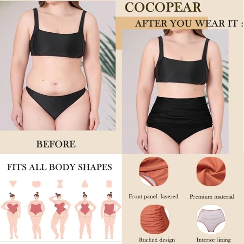 Image of COCOPEAR Women's Ruched High Waisted Bikini Bottom Retro Vintage Swim Short Tankinis