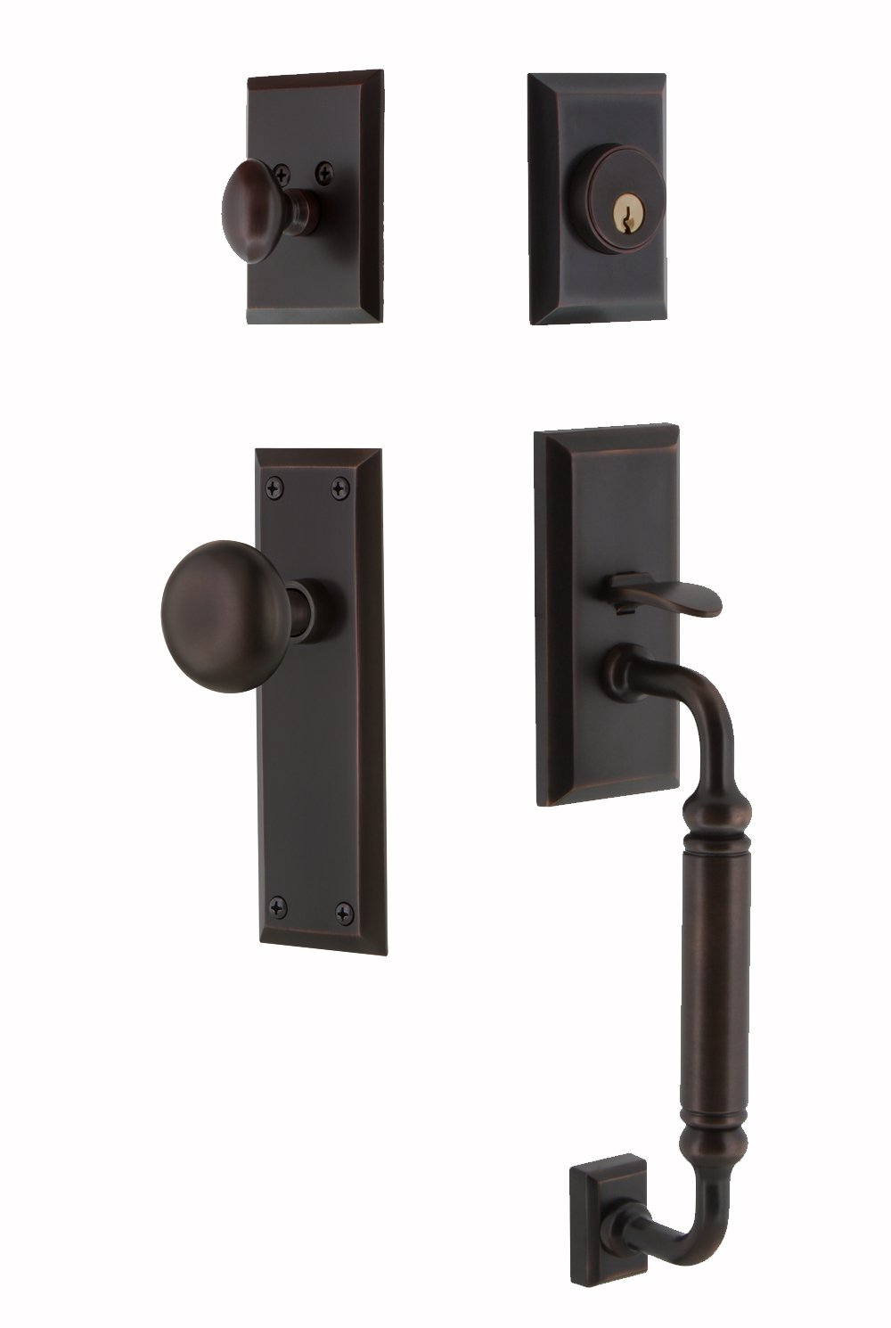 NostalgicWarehouse New York C Grip Front Door Handle and Deadbolt Set