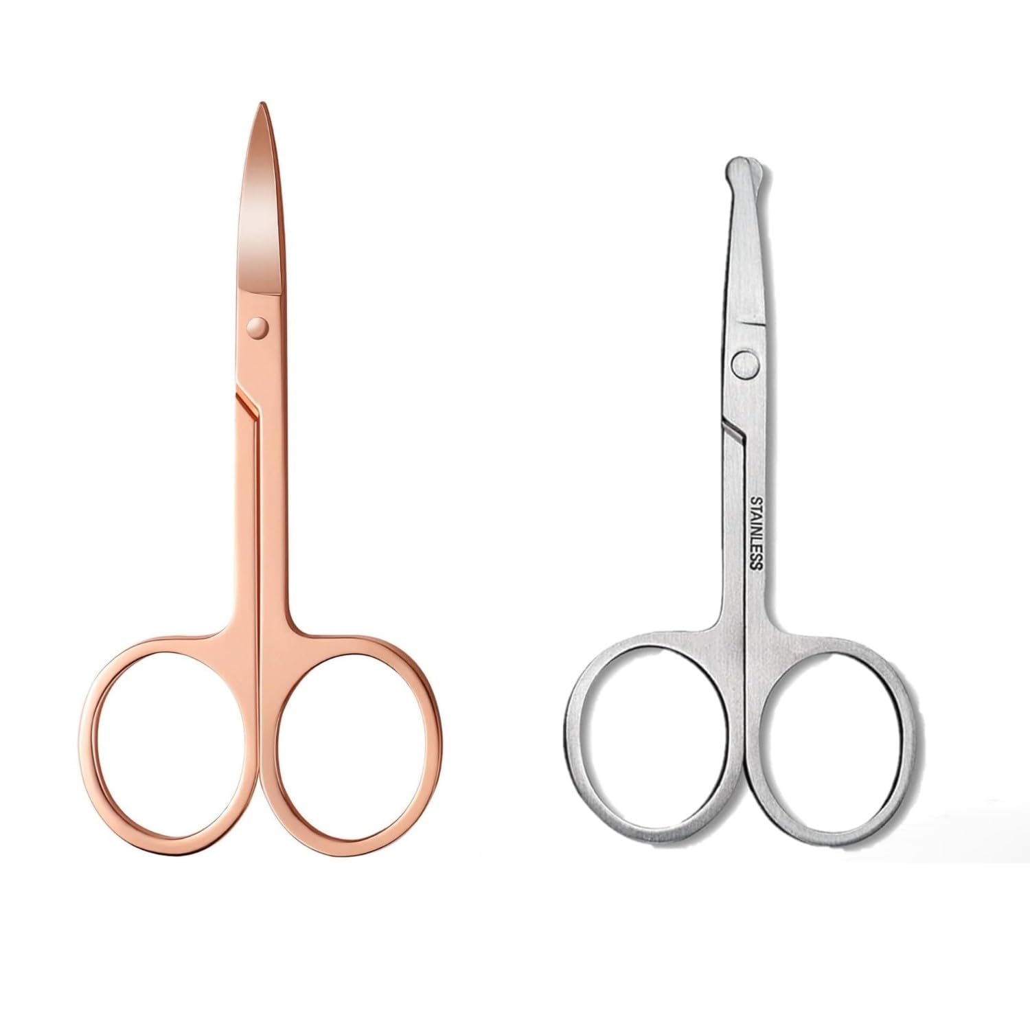 ROSE GOLD AND SILVER Curved and Rounded Facial Hair Scissors for Men - Mustache, Nose, Beard, Eyebrows, Eyelashes and Ear Hair Cutting Scissors - Professional Stainless Steel Trimming Scissors-picture-12