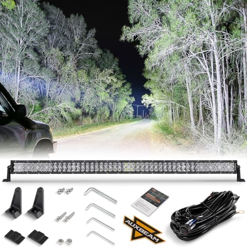 Auxbeam 50 Inch LED Light Bar 288W, 5D Lens Waterproof Off Road Driving Lights, 28800 Lumens Double Row Spot Flood Combo Fog Light Work Light with Wiring Harness for Pickup Trucks SUV ATV UT