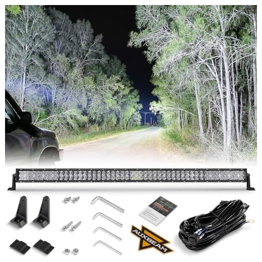 Auxbeam 50 Inch LED Light Bar 288W, 5D Lens Waterproof Off Road Driving Lights, 28800 Lumens Double Row Spot Flood Combo Fog Light Work Light with Wiring Harness for Pickup Trucks SUV ATV UTV Boat